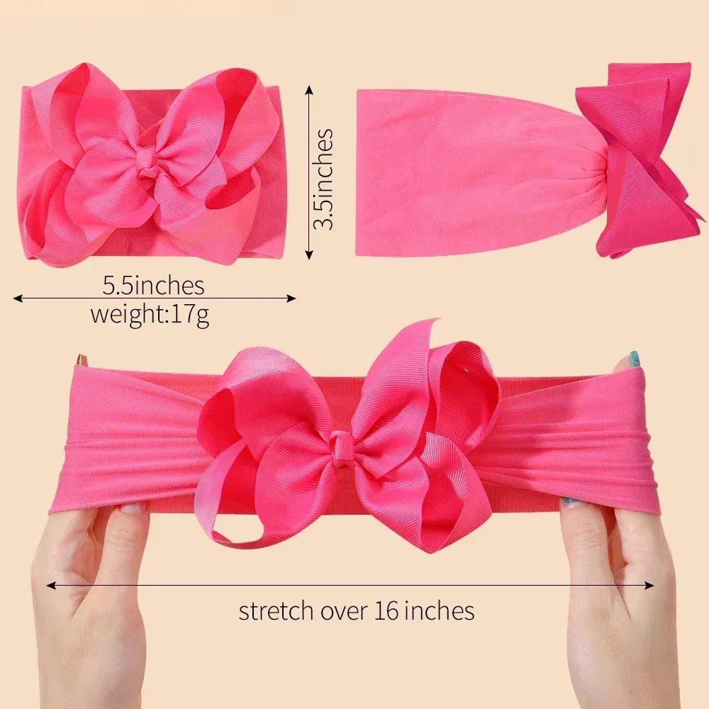 Color: PURPLE - 1pcs Baby Wide Ribbon Nylon Turban Girls Big Bows Hair Accessories Child Headband Elastic Hair Bands Ribbon Bows Infant Headwear