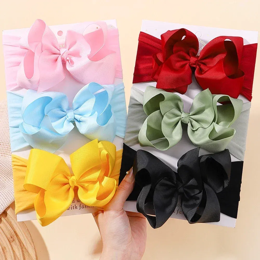 Color: PURPLE - 1pcs Baby Wide Ribbon Nylon Turban Girls Big Bows Hair Accessories Child Headband Elastic Hair Bands Ribbon Bows Infant Headwear
