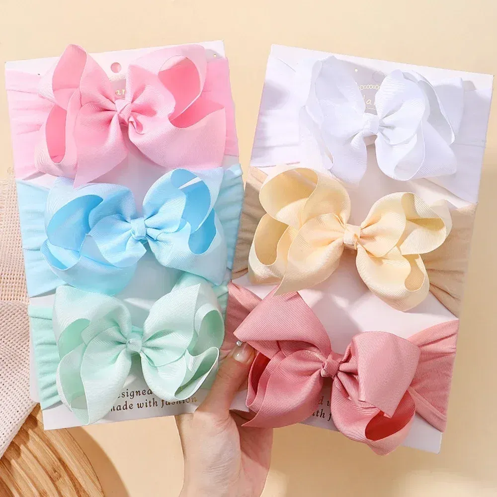 Color: PURPLE - 1pcs Baby Wide Ribbon Nylon Turban Girls Big Bows Hair Accessories Child Headband Elastic Hair Bands Ribbon Bows Infant Headwear