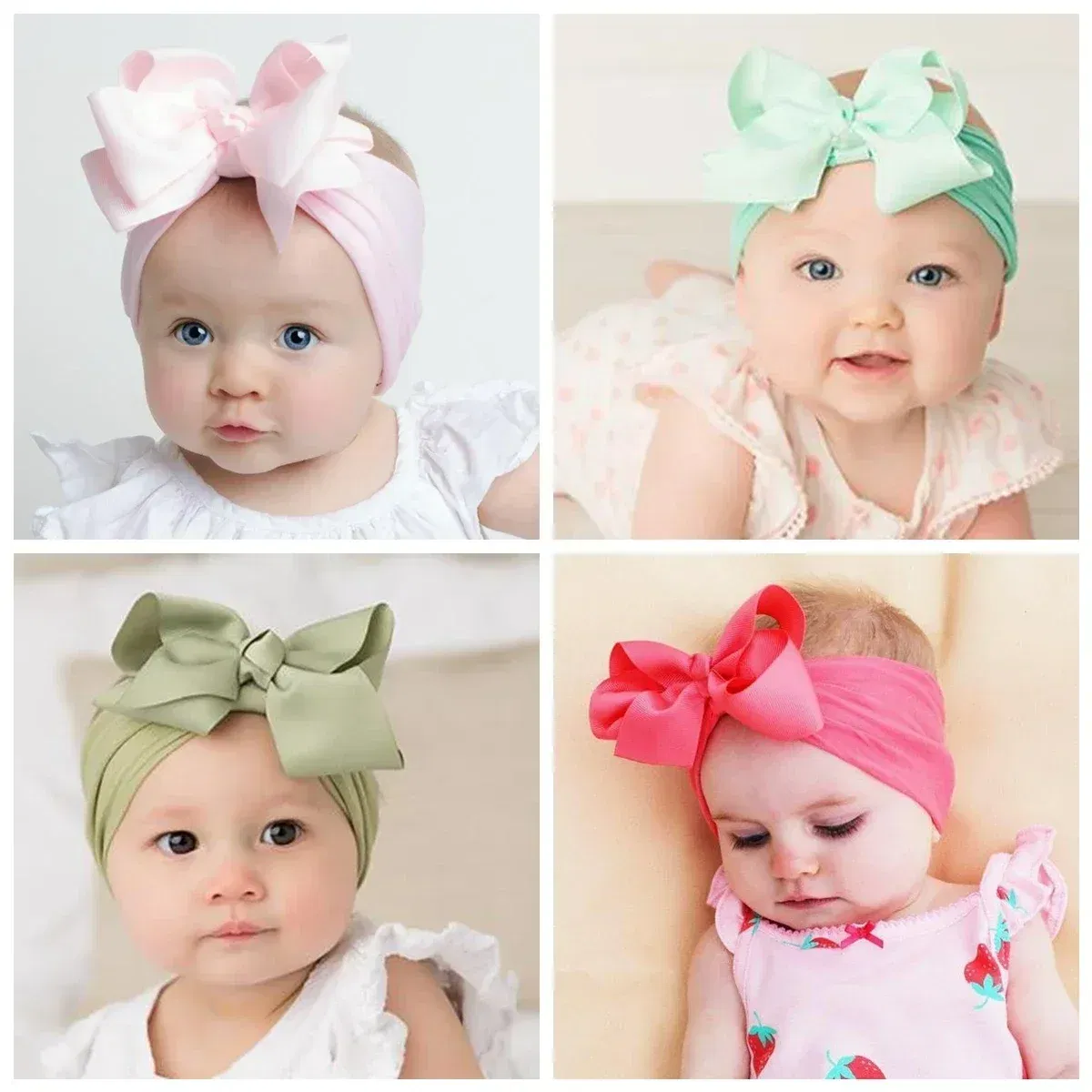 Color: PURPLE - 1pcs Baby Wide Ribbon Nylon Turban Girls Big Bows Hair Accessories Child Headband Elastic Hair Bands Ribbon Bows Infant Headwear