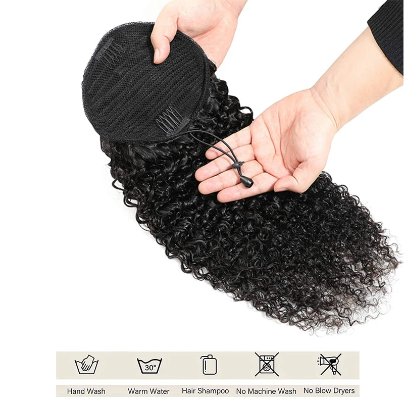 Color: 1B/30HL - Synthetic Drawstring Curly Ponytail Extension for African Women Short Afro Kinky Ponytail Extension