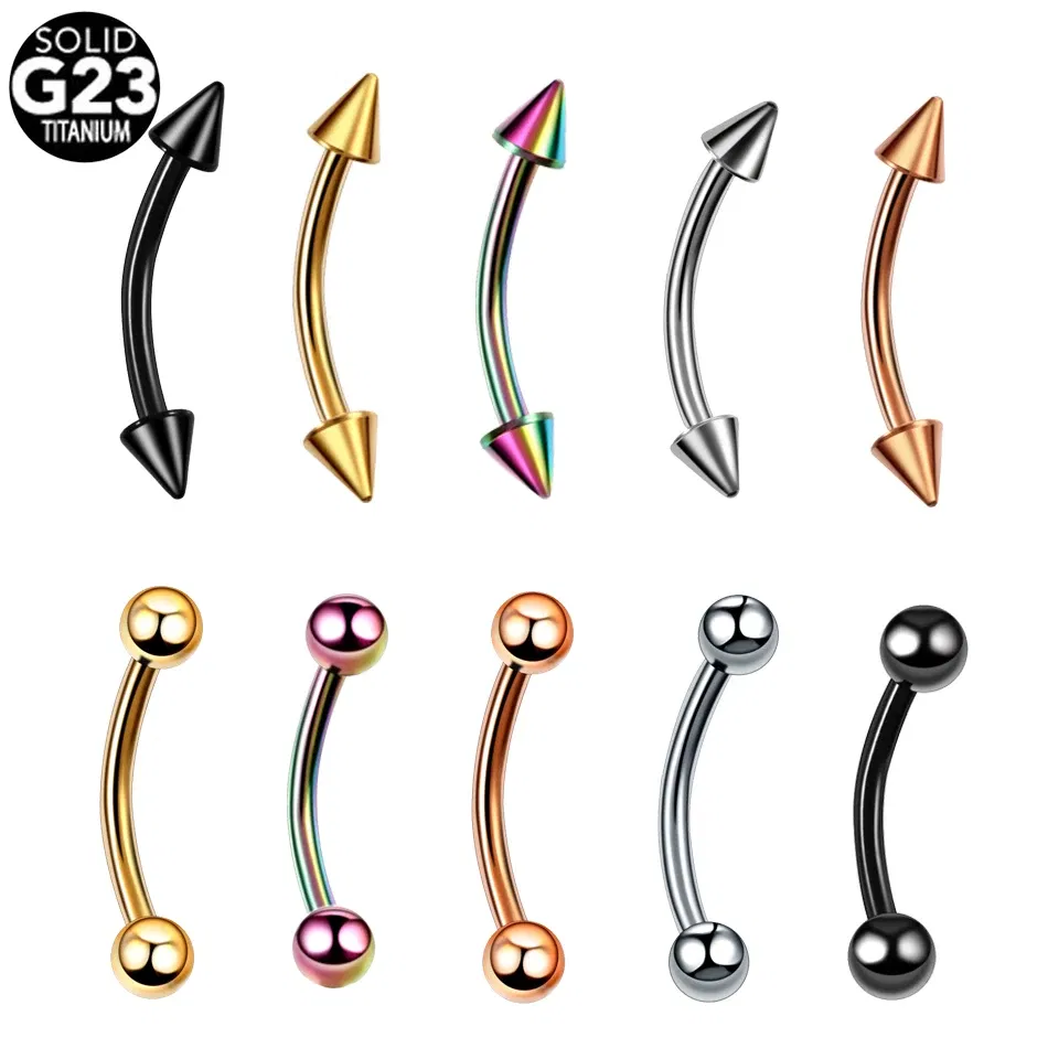 Metal color: SILVER PLATED, Main Stone Color: Red - G23 Titanium Epoxy Curved Barbells Eyebrow Rings Piercing Curved Bar Banana Eyebrow Ear Cartilage Tragus Body Piercing Jewelry
