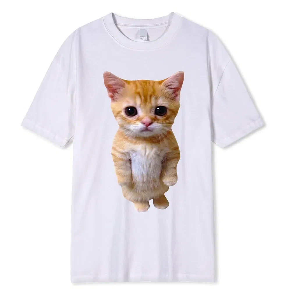 Color: Blue, Size: L - El Gato Meme Sad Crying Cat Munchkin Kitty Meme Trendy Graphic T-shirt Unisex Fashion Short Sleeve T-shirts Oversized Streetwear