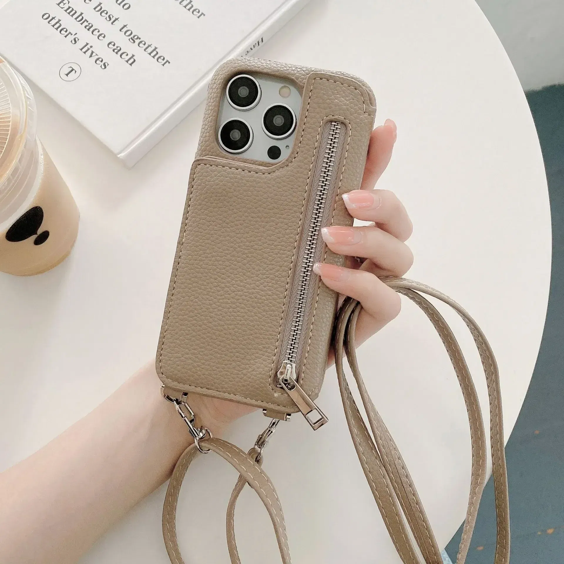 Material: tpu, Color: Blue - Zipper Wallet Makeup Mirror Crossbody Lanyard Case For iPhone 16 15 14 Pro Max 13 12 11 XR XS 7 8 Plus Card Slot Leather Cover