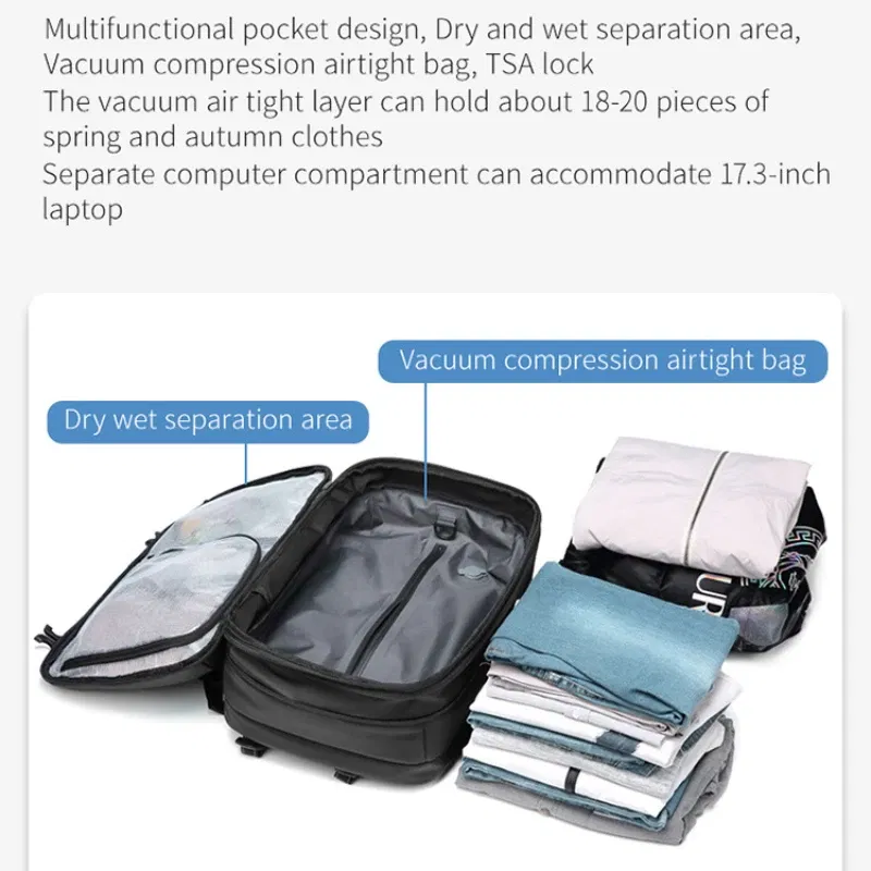 Color: DEEP BLUE - Airback Vacuum Compression Backpack with Vacuum Pump 60L Expandable Travel Backpack for Men Women Airline Approved Business Bag