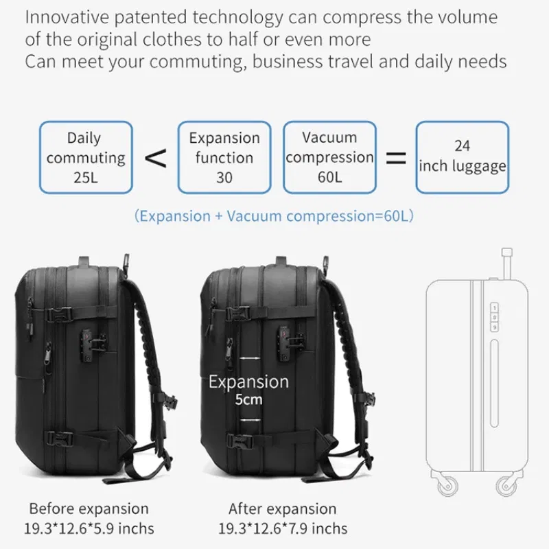 Color: DEEP BLUE - Airback Vacuum Compression Backpack with Vacuum Pump 60L Expandable Travel Backpack for Men Women Airline Approved Business Bag