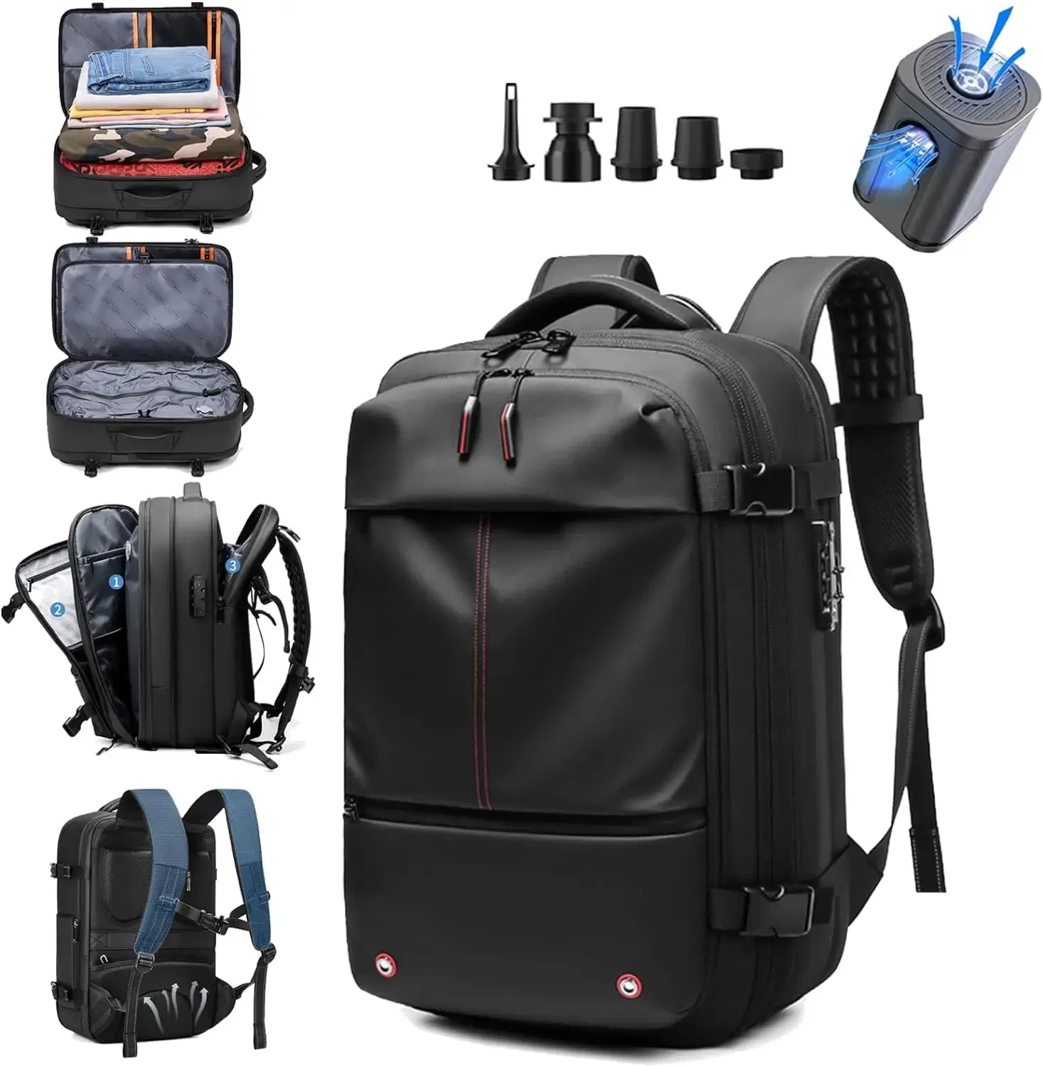 Color: DEEP BLUE - Airback Vacuum Compression Backpack with Vacuum Pump 60L Expandable Travel Backpack for Men Women Airline Approved Business Bag