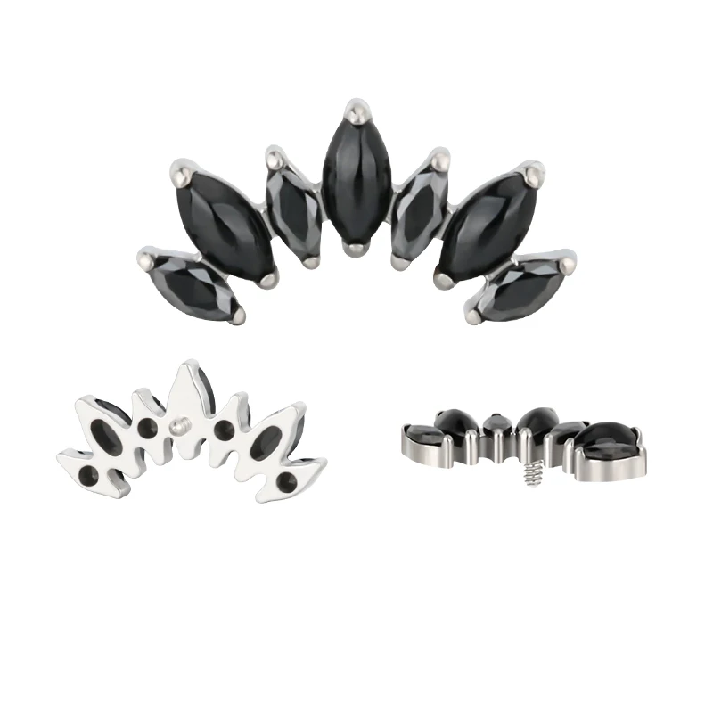 Metal color: none, Ships From: CHINA, Main Stone Color: Silver - ASTM F136 Titanium EAR PIERC with 7 Natural Stone and Zircon Top Tragus Earrings Ear Lip Helix Studs Tongue Piercing Jewelry