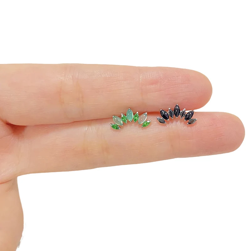 Metal color: none, Ships From: CHINA, Main Stone Color: Silver - ASTM F136 Titanium EAR PIERC with 7 Natural Stone and Zircon Top Tragus Earrings Ear Lip Helix Studs Tongue Piercing Jewelry