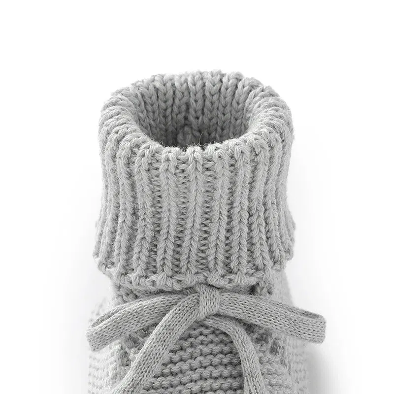 Color: Beige, Baby Age: 7-12 Months - Infant Baby Shoes Knit Cotton Boys Girl Boots Fashion Tie Solid Newborn Walk Bed Footwear Toddler Kid Clothing Accessories 0-18M