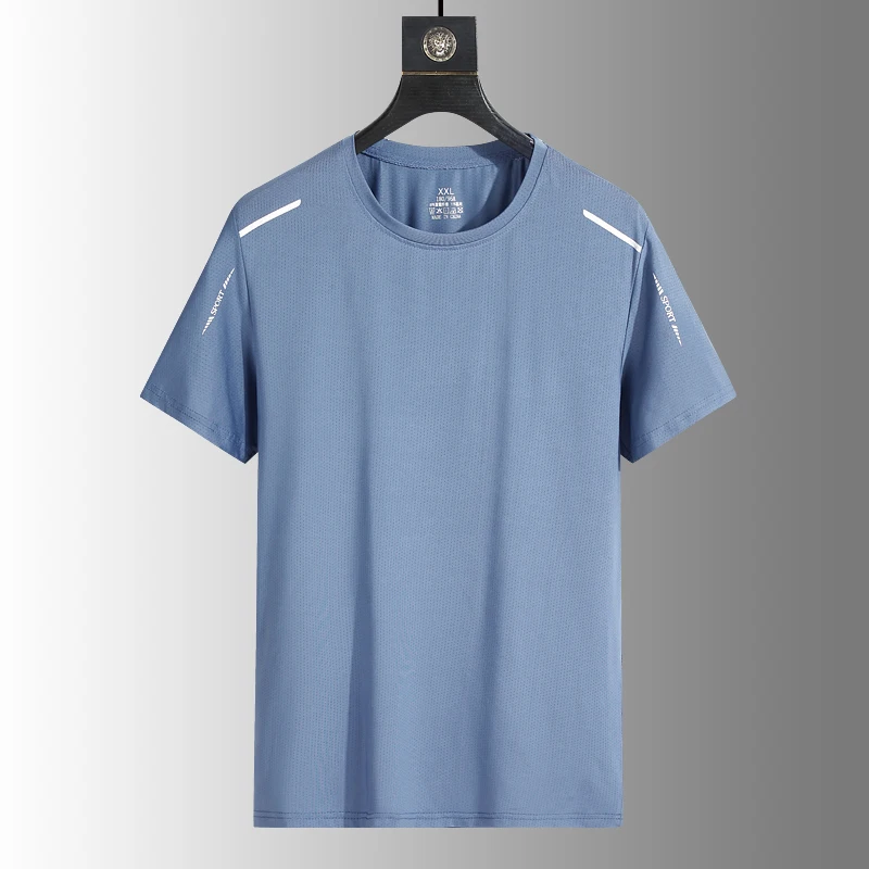 Color: Yellow, Size: XL - Men's Silk Ice Round Collar T-shirt, Simple Running Fitness Suit, Breathable Thin T-shirt, Quick Dry T-shirt, Summer