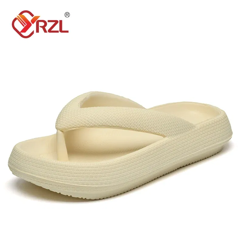 Color: Gold, Shoe Size: 38 - YRZL Flip Flops Men Soft Sole Platform 2024 Summer Beach Non Slip Women Slippers Coulple Thick Sole Bathroom Slides Sandals