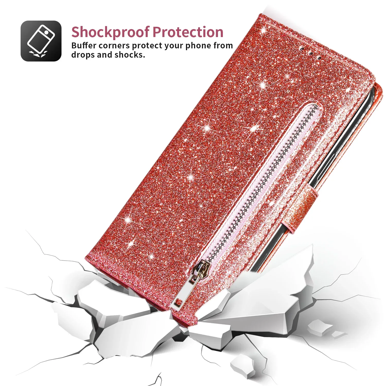 Color: PURPLE, Material: Denim - Zipper Flip Wallet Glitter Leather Case for iPhone 16 15 14 13 12 11 Pro Max XS XR 8 7 Plus SE 2022 Mini Bling Stand Phone Cover