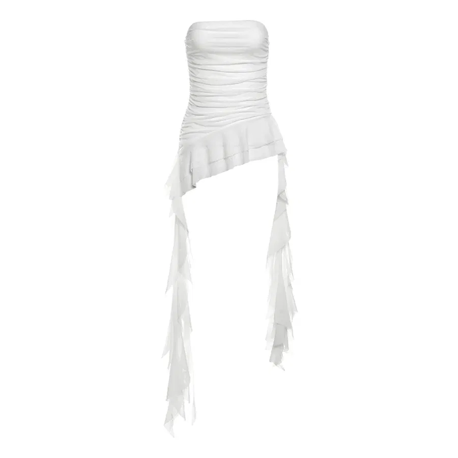 Color: WHITE, Size: L - Nibber 2024 Spring New Solid Color Sweet Gentle Cute All-match High Street Travel Sexy Cool Women Chest Wrap ruched Tassel Vest