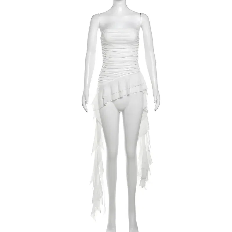 Color: WHITE, Size: L - Nibber 2024 Spring New Solid Color Sweet Gentle Cute All-match High Street Travel Sexy Cool Women Chest Wrap ruched Tassel Vest