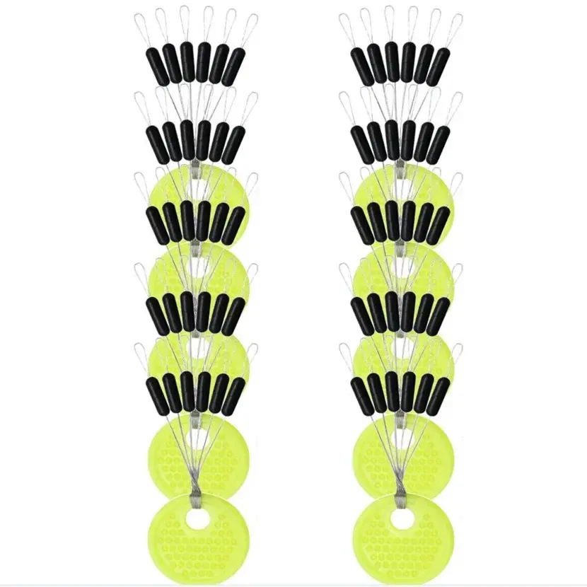 Color: Golden - 10 groups (60pcs) 0.4-8.0# Fishing Line Stopper Silicone Space Bean Stopper Fishing Float Anti-Strand Fishing Bobber Float