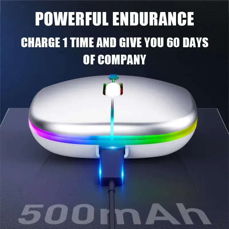 Color: Silver - Tablet Phone Computer Bluetooth Wireless Mouse Charging Luminous 2.4G USB Wireless Mouse Portable Mouse