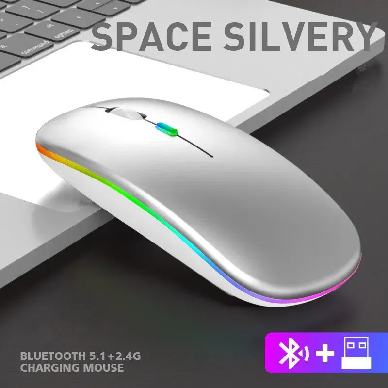 Color: Silver - Tablet Phone Computer Bluetooth Wireless Mouse Charging Luminous 2.4G USB Wireless Mouse Portable Mouse