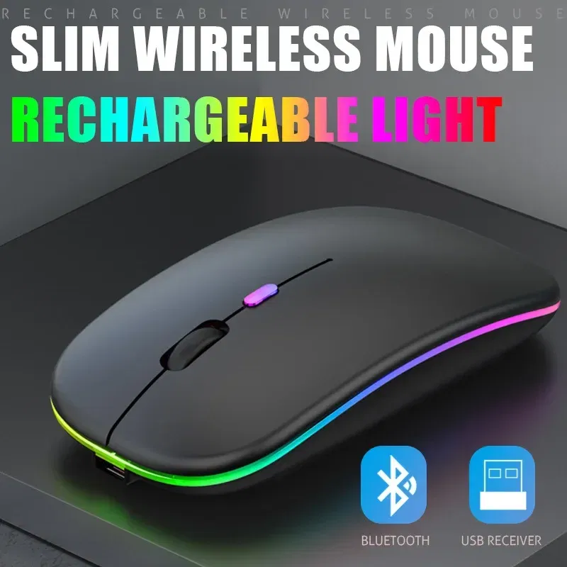 Color: Silver - Tablet Phone Computer Bluetooth Wireless Mouse Charging Luminous 2.4G USB Wireless Mouse Portable Mouse