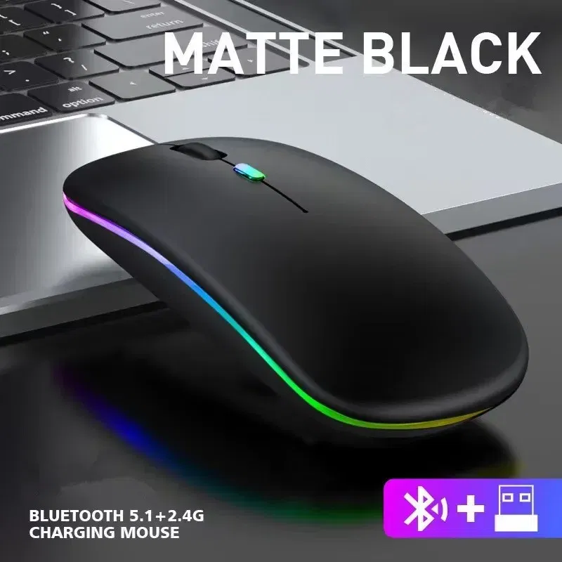 Color: Silver - Tablet Phone Computer Bluetooth Wireless Mouse Charging Luminous 2.4G USB Wireless Mouse Portable Mouse