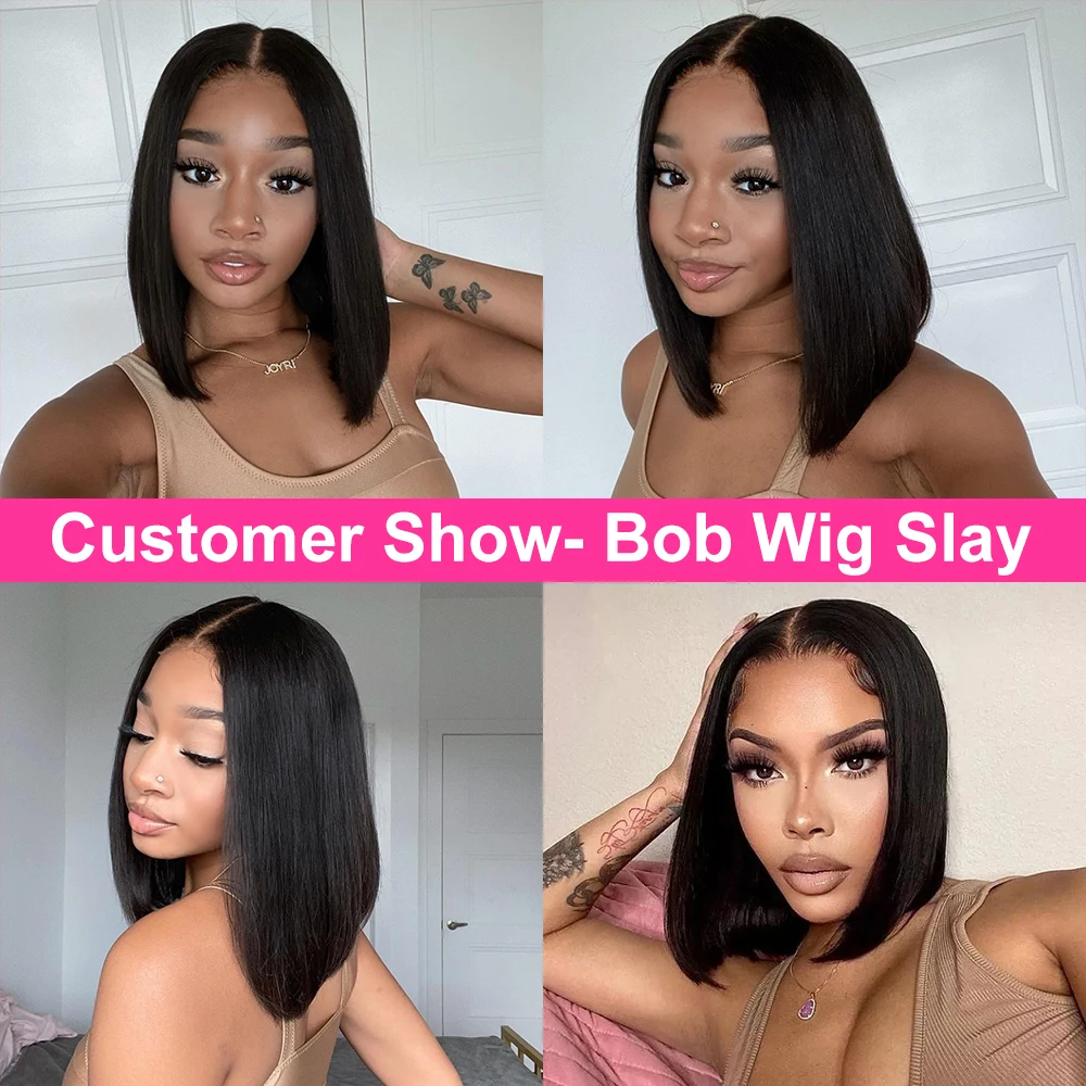 Hair Color: #1B, Ships From: United States, Stretched Length: 10inches, Density: 150% - Wear And Go Glueless Bob Wig Human Hair 7x5 HD Lace Closure Human Hair Pre Plucked No Glue Pre Cut Ready To Wear Frontal Wig