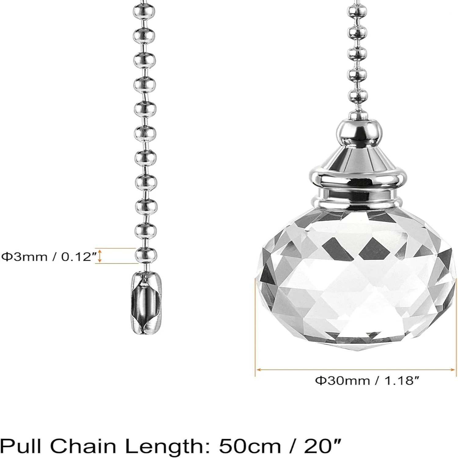 Color: Red, Ships From: CHINA - Ceiling Fan Pull Chain, 20 Inch Nickel Finish Chain Ornament Extension, 30mm Red Crystal Ball Pendant 2Pcs