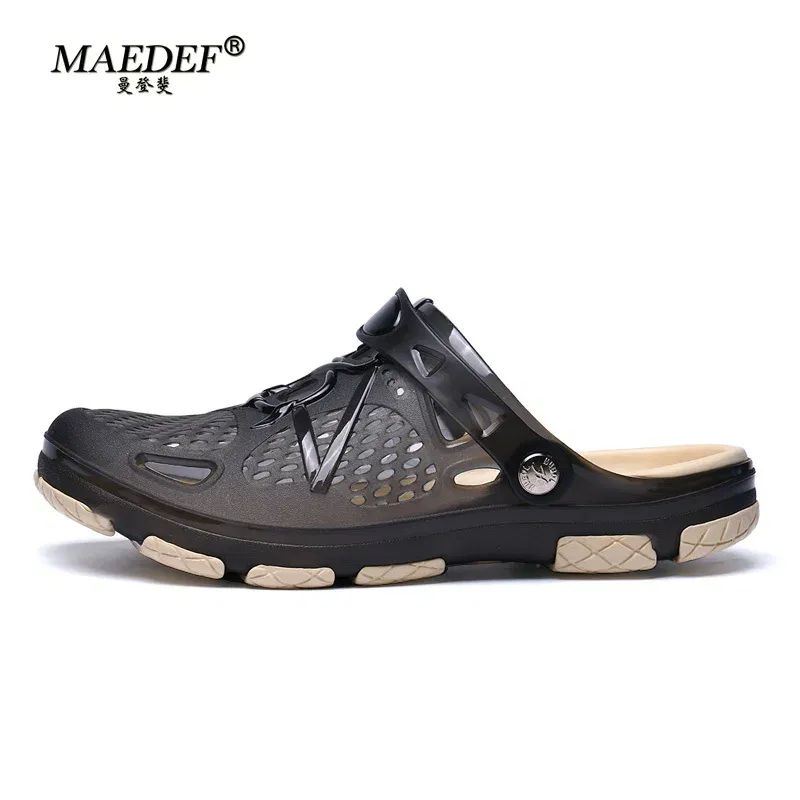 Color: Dark Grey, Shoe Size: 40 - MAEDEF Fashion Men Slippers Summer Waterproof Beach Slippers Hot Sale Casual House Bathroom Slides Non Slip Outdoor Men's Shoes
