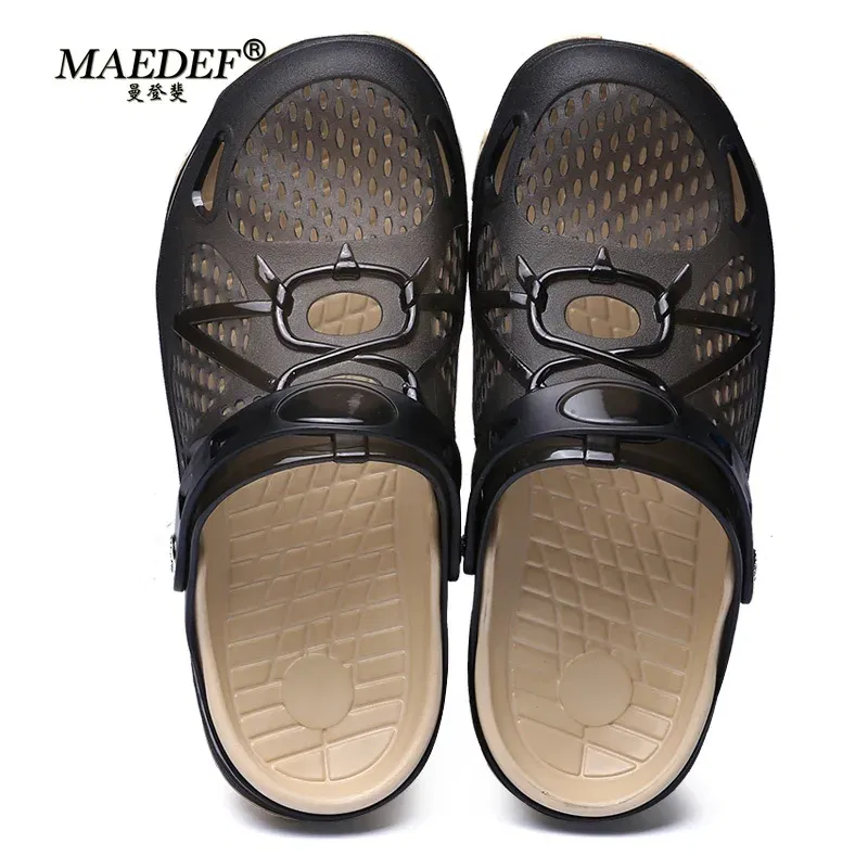 Color: Dark Grey, Shoe Size: 40 - MAEDEF Fashion Men Slippers Summer Waterproof Beach Slippers Hot Sale Casual House Bathroom Slides Non Slip Outdoor Men's Shoes