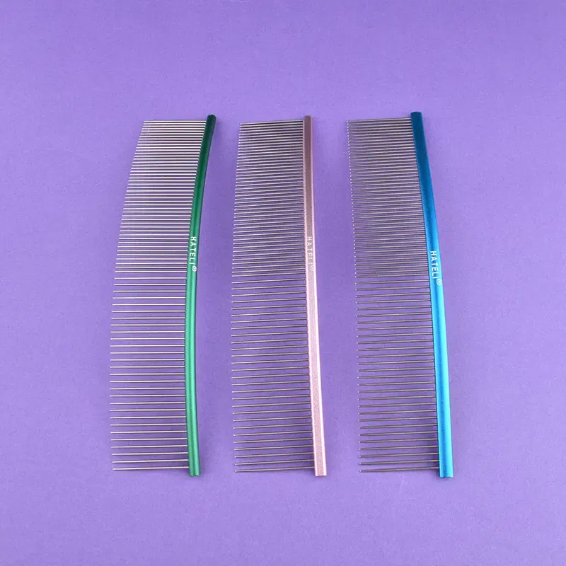 Color: Pink, Size: XS - Pet Curved Comb Stainless Steel Combs Professional Pet Grooming Comb Dense Sparse Teeth Dog Cat Cleaning Brush Open Knot Comb