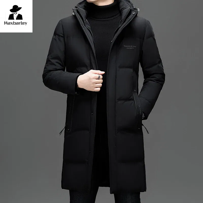 Color: Blue, Size: M - 2024 New Men's Winter Down Jacket Long Knee-length Thickened Warm Duck Down Parka High-end Hooded Detachable Extremely Cold Coat