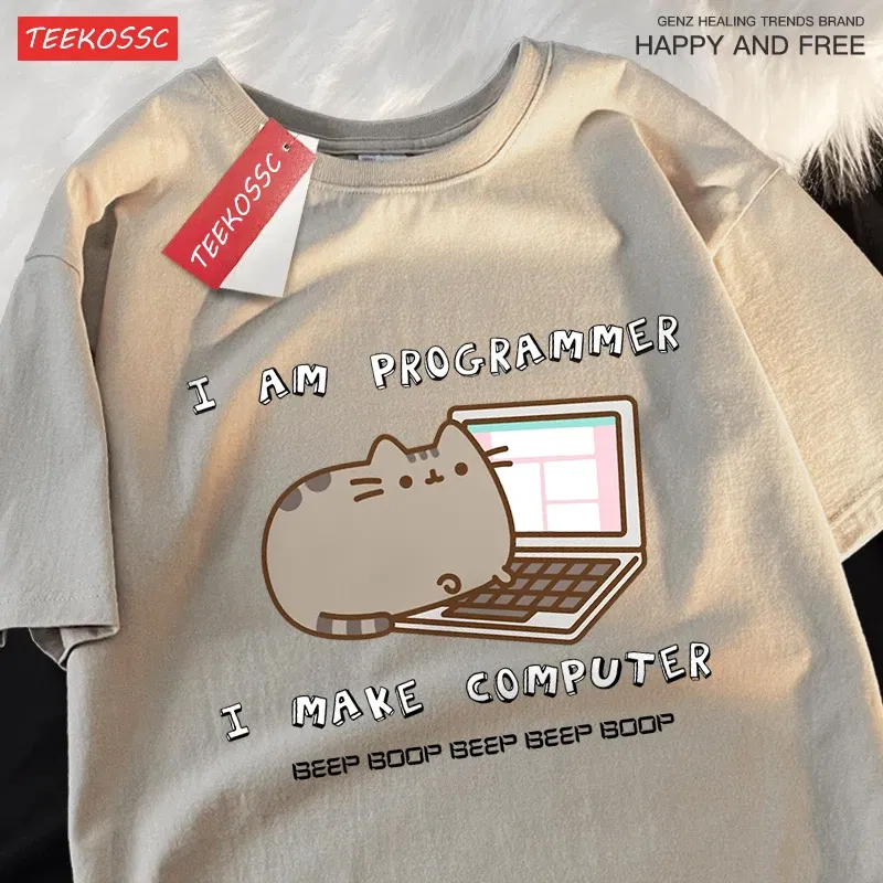 Color: Pink, Size: XXXL - I Am Programmer I Make Computer Mens T Shirts Summer Cotton T-Shirt Oversized Loose Short Sleeve Crewneck Tee Clothes Fashion
