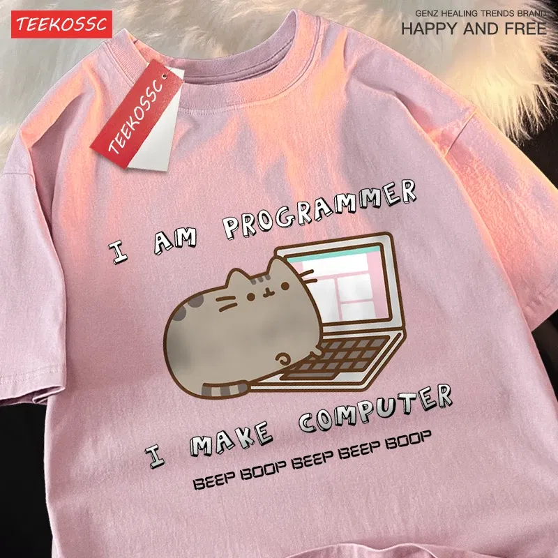 Color: Pink, Size: XXXL - I Am Programmer I Make Computer Mens T Shirts Summer Cotton T-Shirt Oversized Loose Short Sleeve Crewneck Tee Clothes Fashion