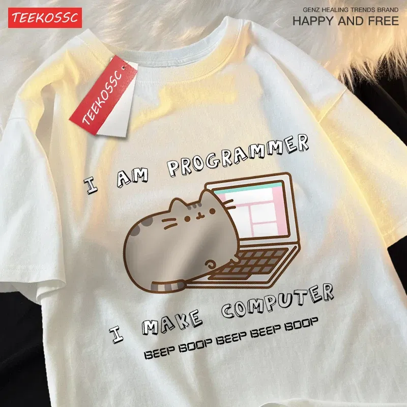 Color: Pink, Size: XXXL - I Am Programmer I Make Computer Mens T Shirts Summer Cotton T-Shirt Oversized Loose Short Sleeve Crewneck Tee Clothes Fashion