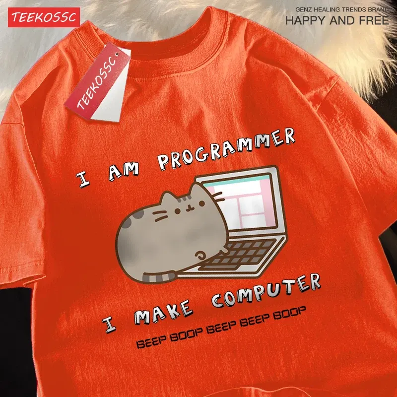Color: Pink, Size: XXXL - I Am Programmer I Make Computer Mens T Shirts Summer Cotton T-Shirt Oversized Loose Short Sleeve Crewneck Tee Clothes Fashion