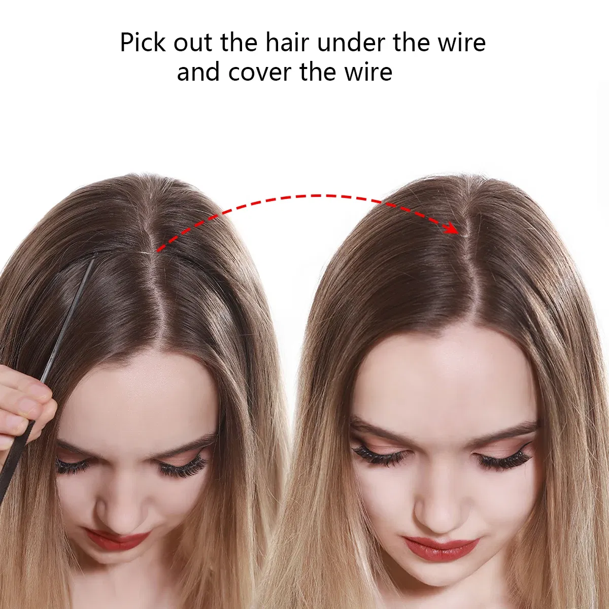 Color: P18/22, Stretched Length: 14inches - Synthetic No Clip Wave Hair Extensions Ombre Natural Black Blonde Pink One Piece False Hairpiece Fish Line Fake Hair Piece