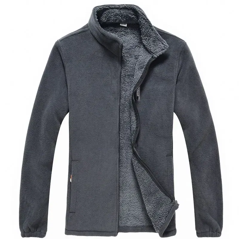 Color: Dark Grey, Size: XXXL - Men's Fleece Zip Up Outerwear Zipper Fleece-lined Stand Collar Thickened Outdoor Jacket Windproof Polar Fleece Coldproof Jackets