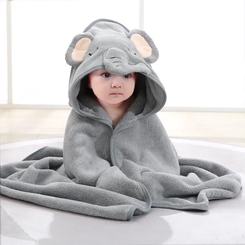 Color: green - Newborn Baby Bath Towel Cartoon Baby Swaddle Kids Bathrobe Fleece Blanket Warm Sleeping Swaddle Wrap for New Born Boys Girls