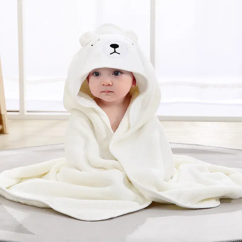 Color: green - Newborn Baby Bath Towel Cartoon Baby Swaddle Kids Bathrobe Fleece Blanket Warm Sleeping Swaddle Wrap for New Born Boys Girls
