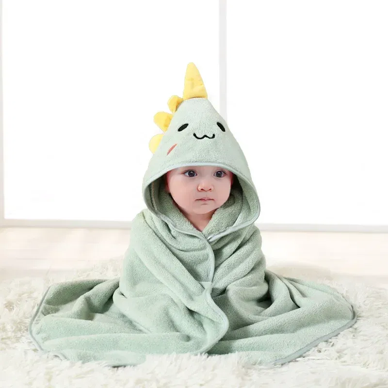 Color: green - Newborn Baby Bath Towel Cartoon Baby Swaddle Kids Bathrobe Fleece Blanket Warm Sleeping Swaddle Wrap for New Born Boys Girls