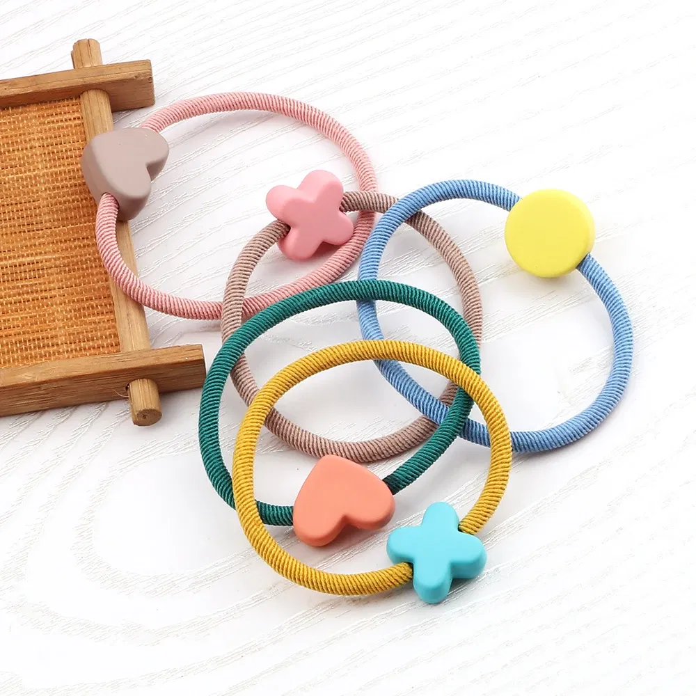 Color: Blue, Ships From: CHINA - Cute Girls Hair Bands Ties Round Heart Rubber Band Fashion Scrunchie Elastic Korean Hair Accessories Ponytail Holder Headband