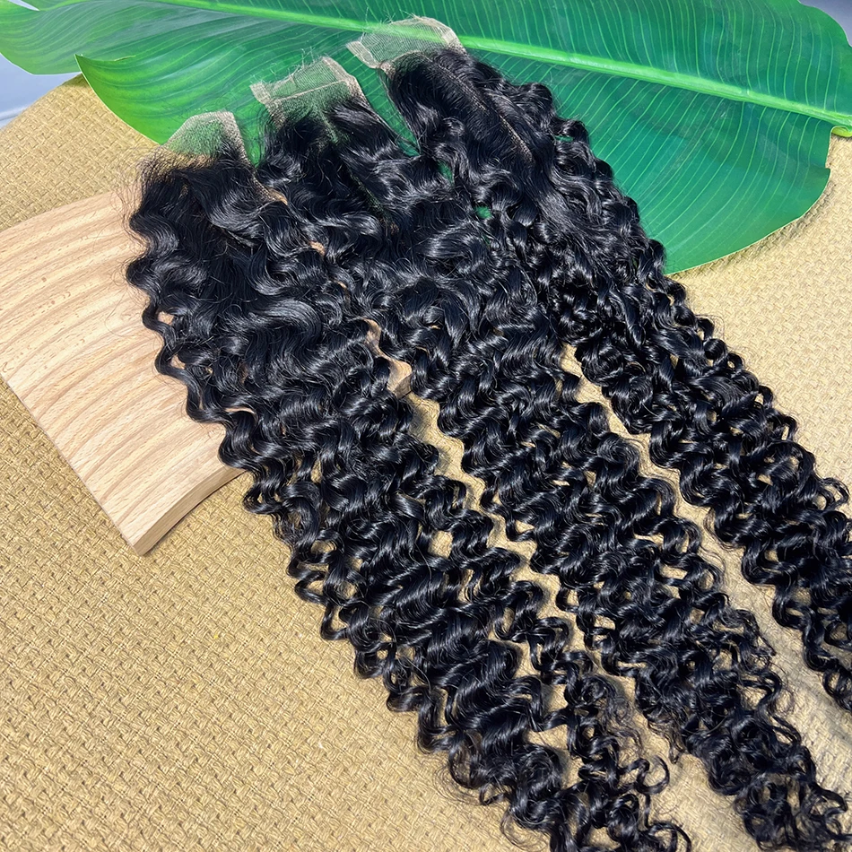 Stretched Length: 20inches - 2x6 HD Lace Closure Deep Curly 100% Human Hair Deep Parting Preplucked Bleached Knots Invisible Closure Natural Color For Women