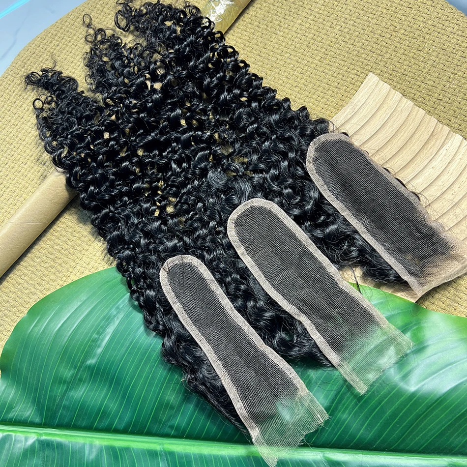 Stretched Length: 20inches - 2x6 HD Lace Closure Deep Curly 100% Human Hair Deep Parting Preplucked Bleached Knots Invisible Closure Natural Color For Women