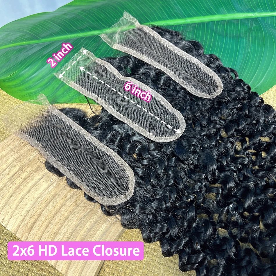 Stretched Length: 20inches - 2x6 HD Lace Closure Deep Curly 100% Human Hair Deep Parting Preplucked Bleached Knots Invisible Closure Natural Color For Women