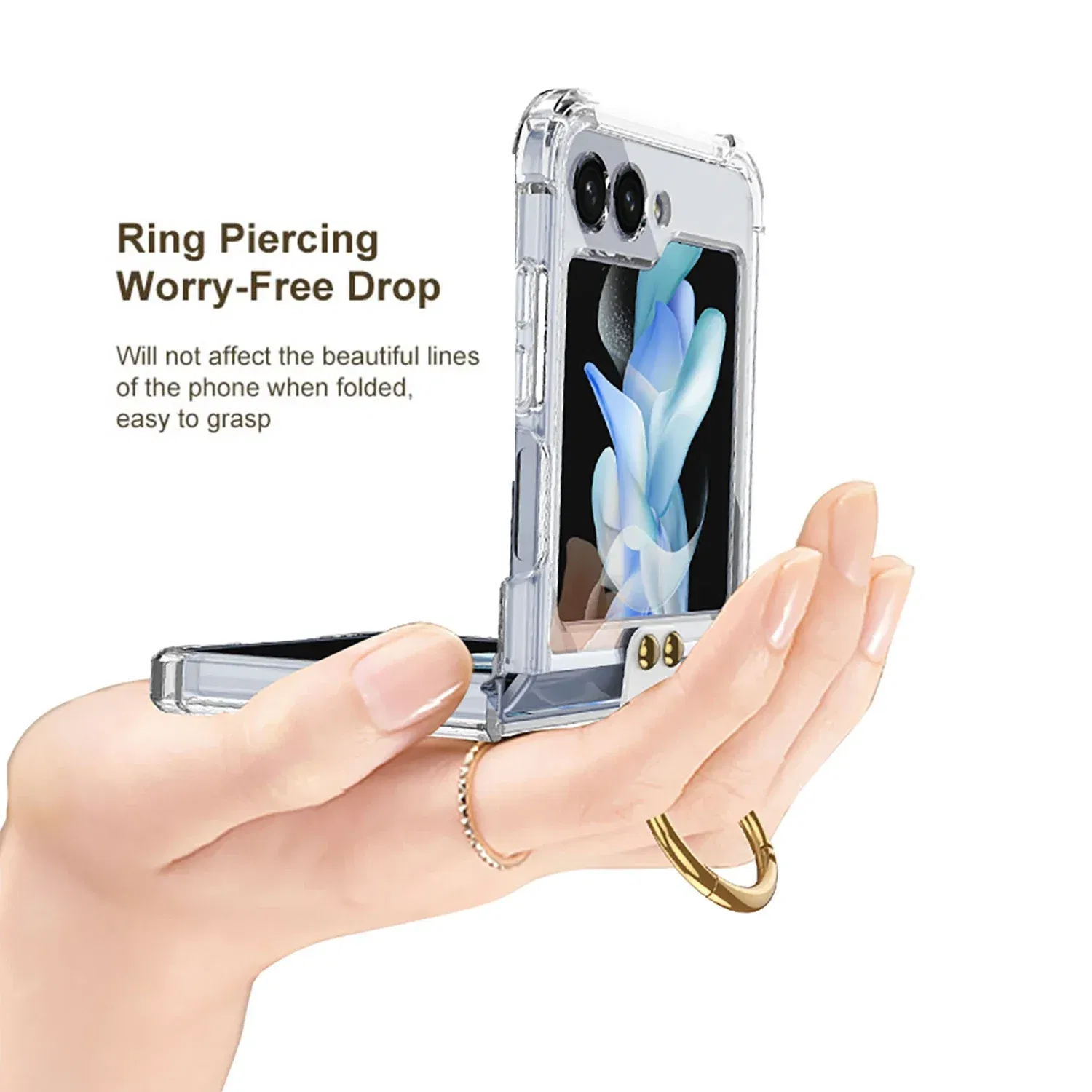 Material: Aluminum, Color: Sky blue - Transparent Electroplated Airbag Ring Phone Case for Samsung Galaxy Z Flip 5 4 3 5G Flip5 Flip4 Flip3 5G Stand Shockproof Cover