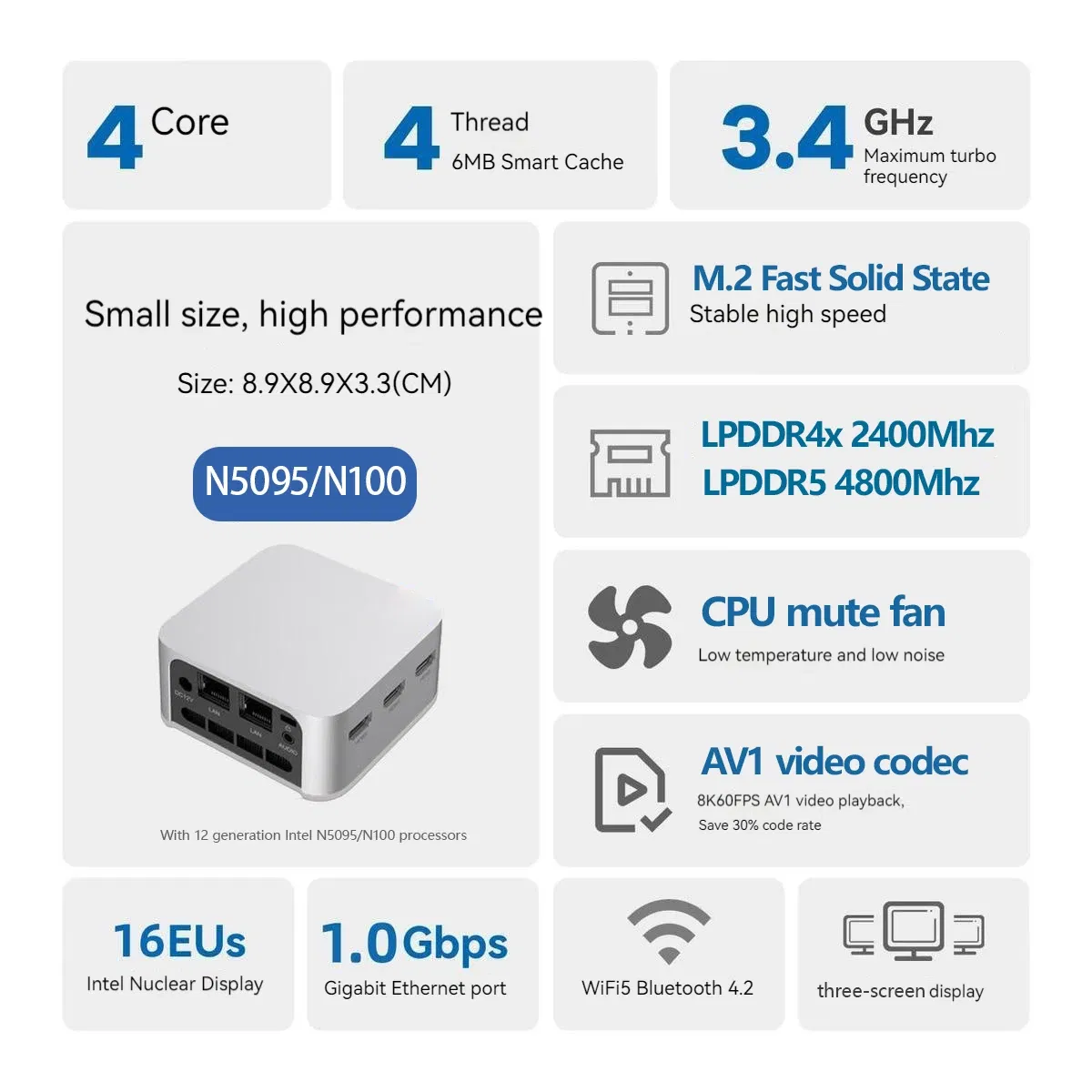 Color: WHITE, Ships From: CHINA - Top T8 Pro Plus Mini PC Intel Celeron N5095 N100 Desktop Gaming Computer 8GB 16GB 256GB 512GB DDR4 DDR5 WIFI5 BT4.2
