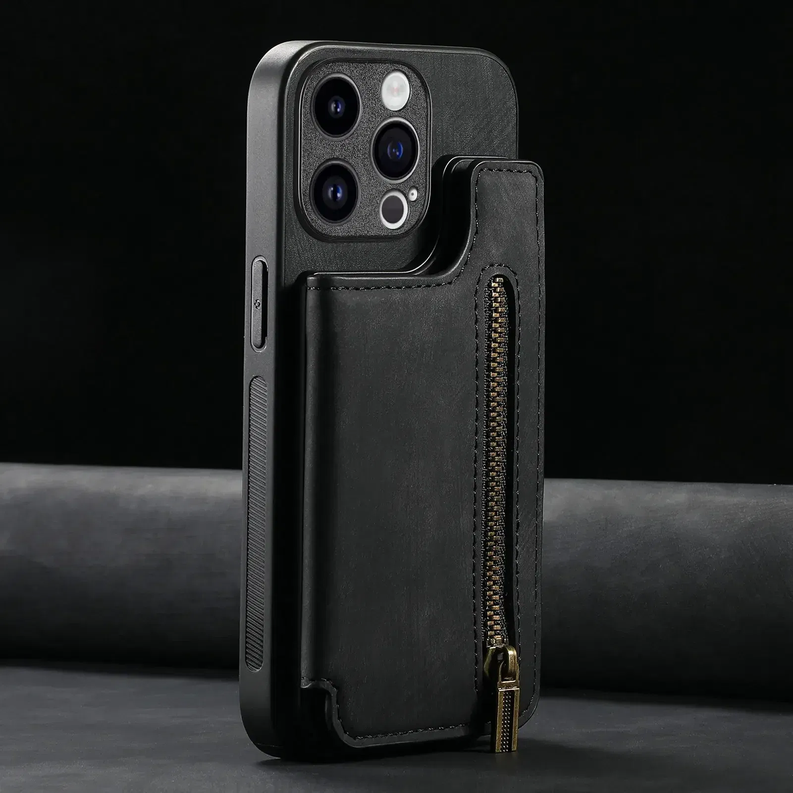 Color: black, Material: Vinyl - Leather Zipper Wallet with Card Holder Phone Case for IPhone 15 14 11 Pro Max 13 12 Mini X XR XS Max 8 7 Plus Shockproof Cover