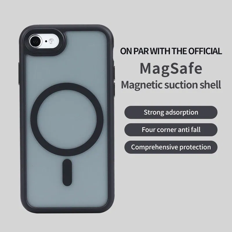Color: black, Material: ABS - Magnetic Luxury Matte Translucent Armor Shockproof Case For iPhone 7 8 SE2 SE3 7Plus 8Plus For Magsafe Wireless Charge Cover