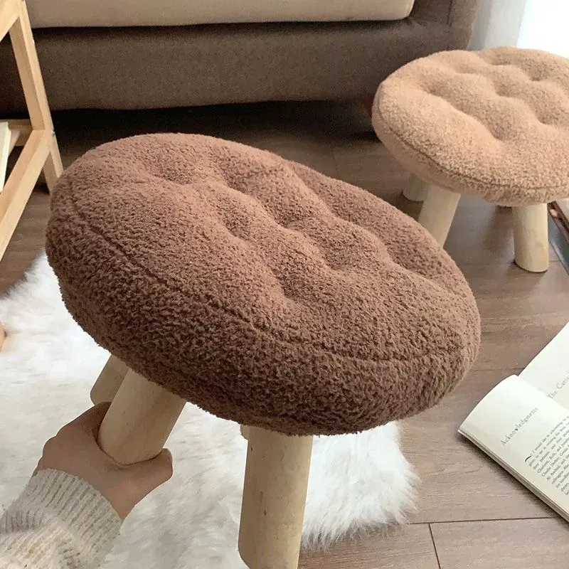 Color: Army Green - Creative Stool Nordic Furniture Solid Wood Small Stool Spherical Stool Removable Washable Furniture Round Ottomans Ins Pouf
