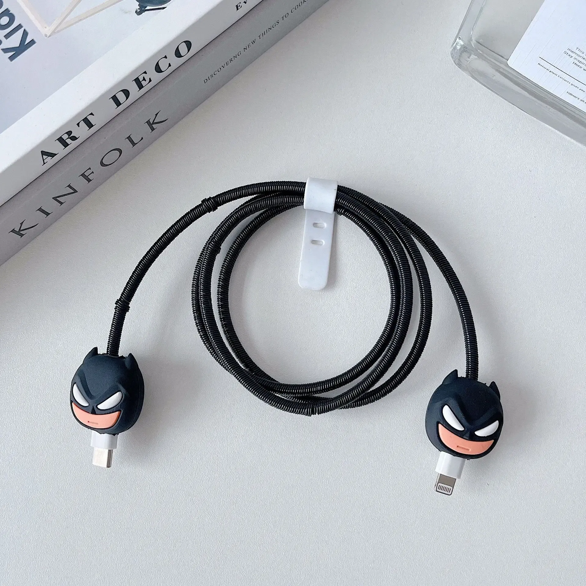 Color: WHITE - 4pcs/set New Cute Cartoon Bite Data Cable Protection Case for Apple Huawei Charging Cable Universal Fall Protection Case