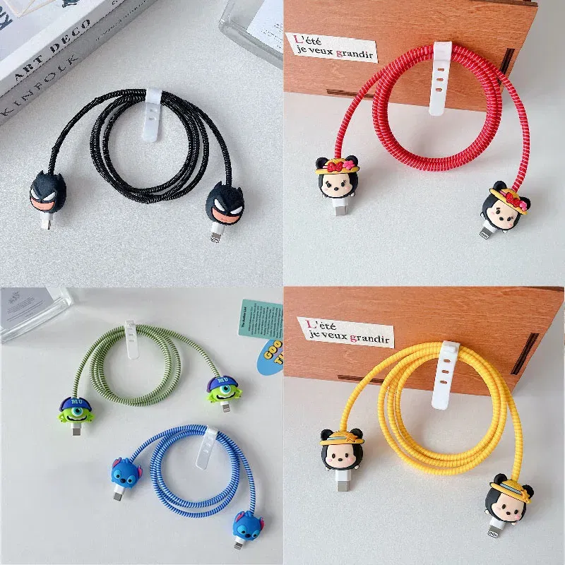 Color: WHITE - 4pcs/set New Cute Cartoon Bite Data Cable Protection Case for Apple Huawei Charging Cable Universal Fall Protection Case